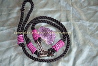 Halsband+ Leine Tauwerk schwarz-himbeer