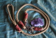 Halsband+Leine Tauwerk natur-Rottöne Reptilmuster