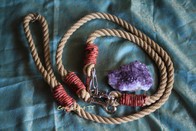 Halsband+Leine Tauwerk natur-Rottöne Reptilmuster